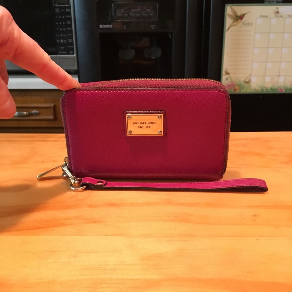 MK Purple Crossgrain Zip Around Clutch Wristlet